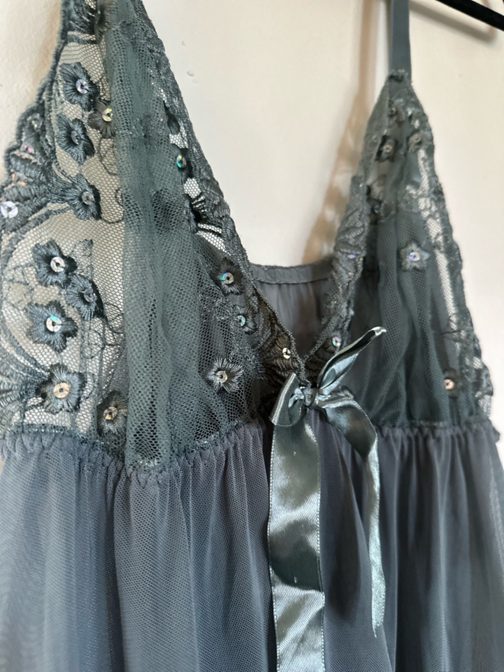 Vintage Victoria's Secret Sheer Lace Babydoll Nightdress in Slate Gray NWOT M/L - Picture 7 of 8